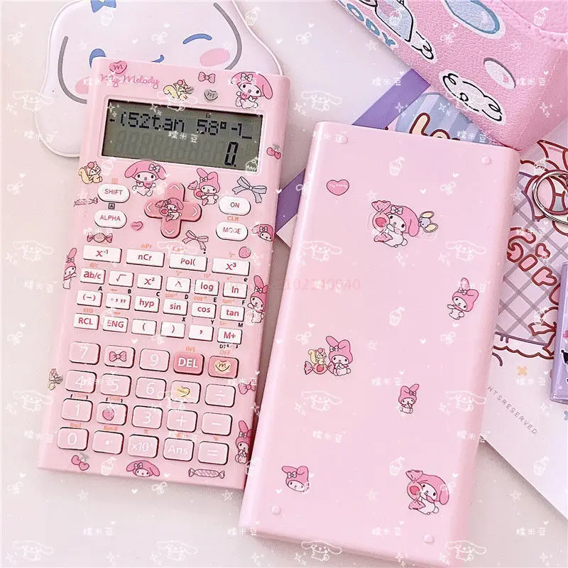 Sticker Diy Sanrio My Melody Kuromi Cinnamoroll Scientific Function Calculator School Students Arithmetic Exam Stationery Kawaii