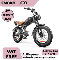 Emoko C93 Electric Bicycle 1000W*2 Dual Motor 48V23AH Battery Mountain Aldult Electric Bike 20 Inch Fat Tire Motorcycle E-bike