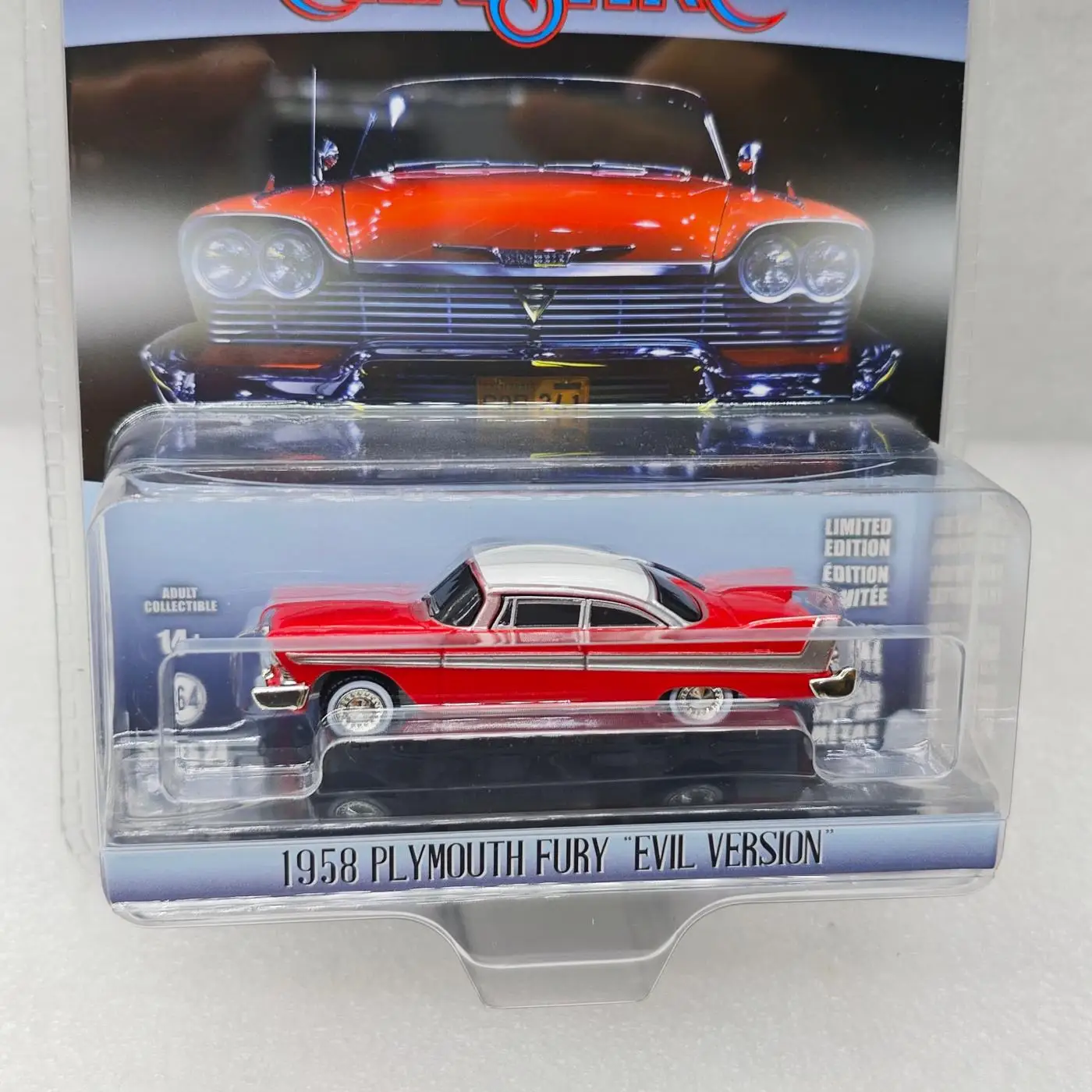 

GreenLight 1:64 1958 Plymouth Fury Evil версия 44840-B имитация автомобиля из металлического сплава, модель украшения, коллекция подарков