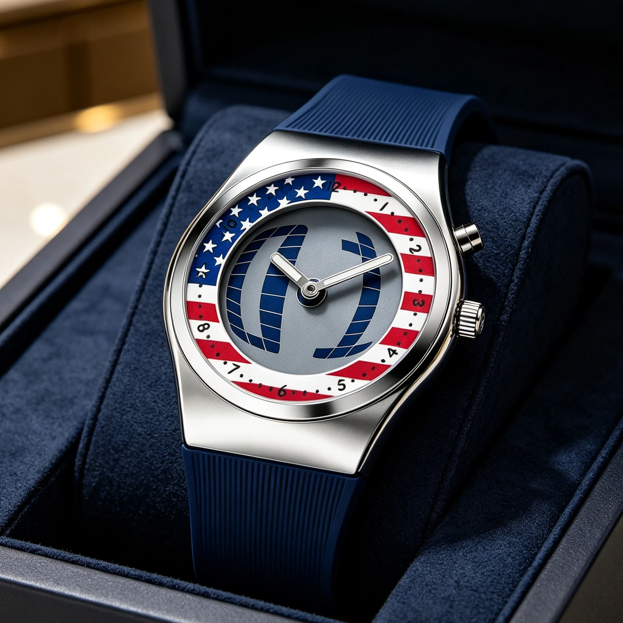 1pc Men's Watch, Silicone Strap, Watch with American and Other National Flag Graphics, Waterproof Dual-Circuit Electronic Watch