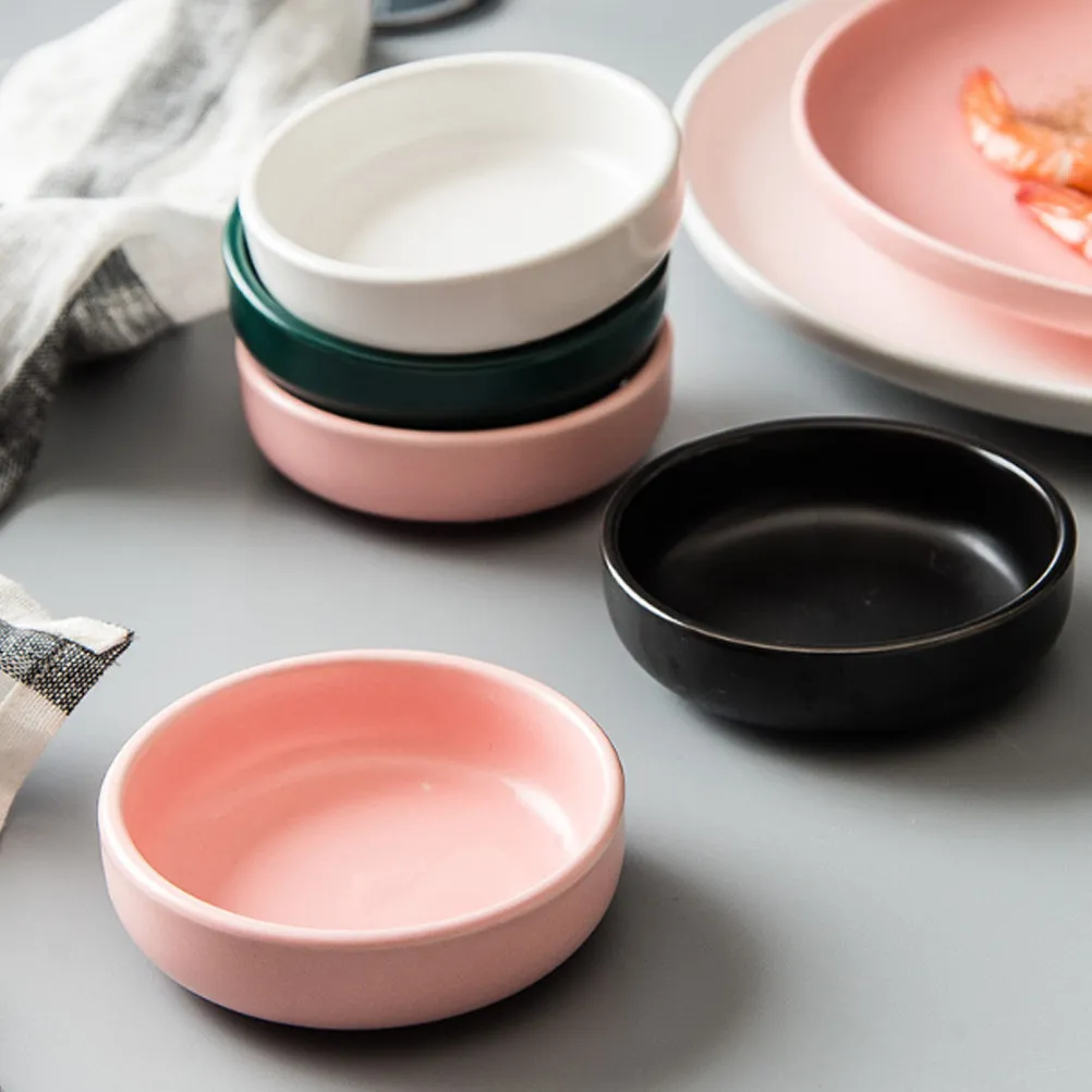 4Pcs Ceramic Dipping Bowls Japanese Style Soy Sauce Dish Mini Condiment Plate for Sushi Mustard Vinegar Oil Ginger Garlic