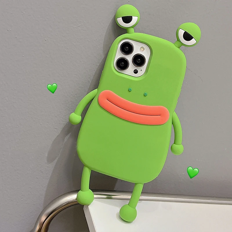 Funny Soft Silicone 3D Frog Phone Case For iPhone 14 13 11 12 15 16 17 Pro Max XS XR 8 Plus Cartoon Cute Shockproof Bumper Cover