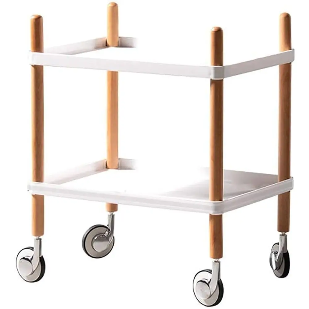 

2-Tier Solid Wood Mobile Wine Trolley for Hotel & Restaurant, White