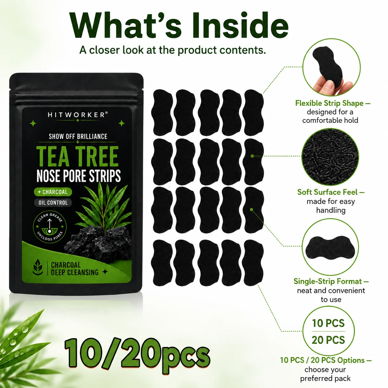 10/20Pcs Black Blackhead Remover Nose Strips, Deep Pore Cleansing Oil Control Nose Mask Patches, Unisex Facial Skin Care Supplie view 4
