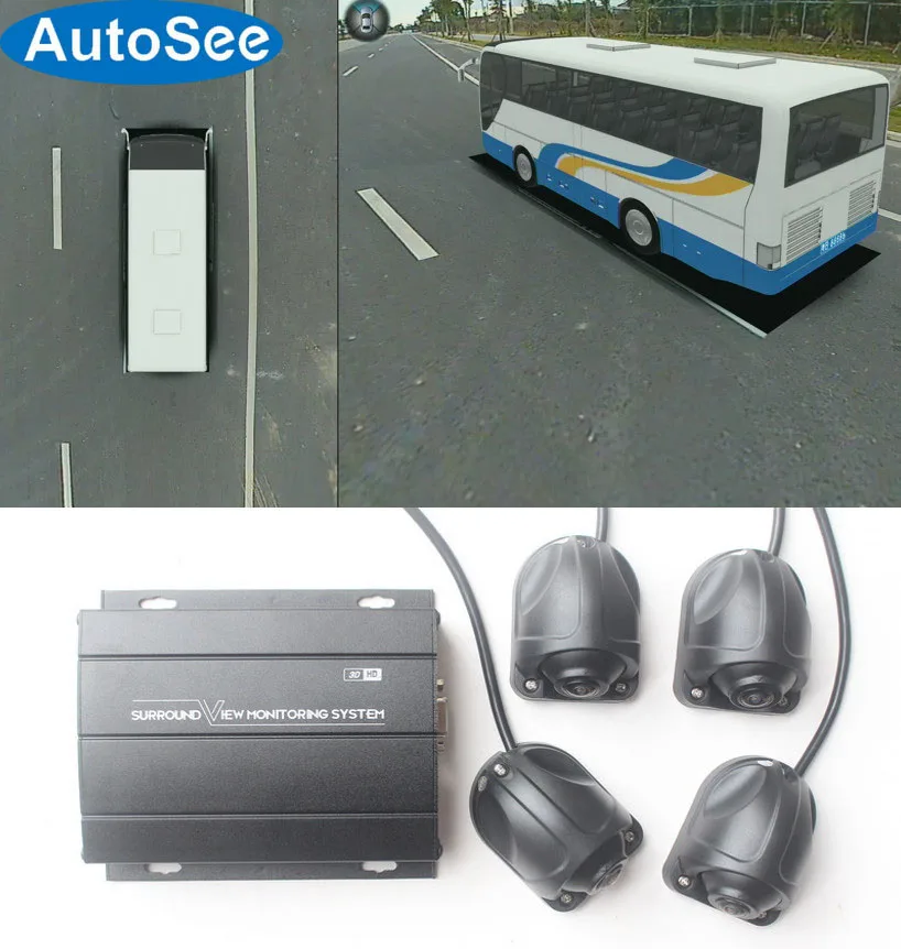 Tour bus tourist coaches 360 degree camera 3D panoramic view Bird's eye Front rear side Surround monitoring backup reverse