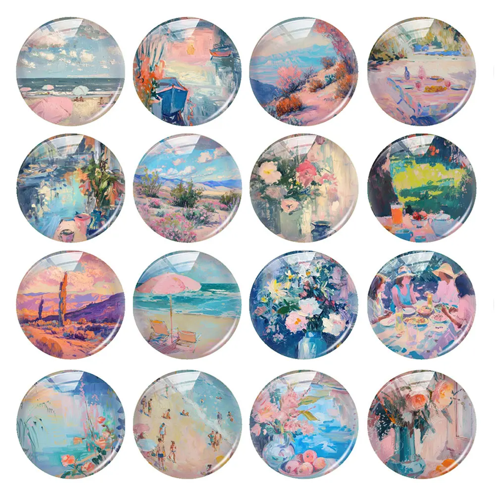 

Handmade Fancy Oil Painting Photo Glass Cabochon Flatback Demo Flat Back Cameo For Diy Jewelry Making Supplies Accessories