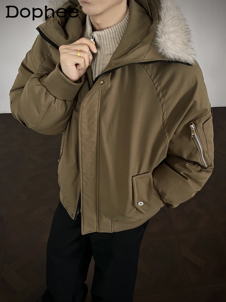 سترات عصرية كلاسيكية قابلة للفصل بياقة من الفرو الصناعي للرجال لخريف وشتاء 2025 معاطف أنيقة فضفاضة ومريحة بلون واحد سترات #1