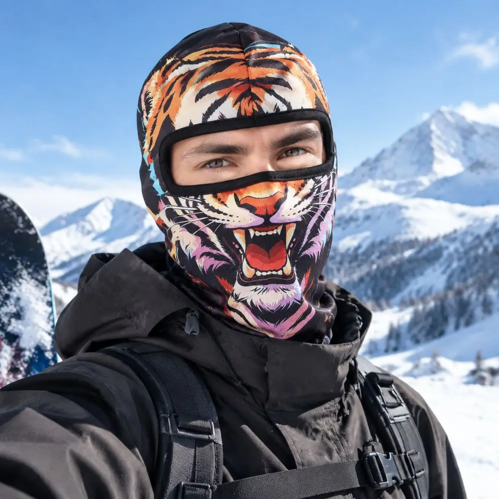 3D Printed Animal Pattern Funny Ski Mask Breathable Eye Hole Full Coverage Balaclava Face Mask Sweat Absorbent Quick Dry