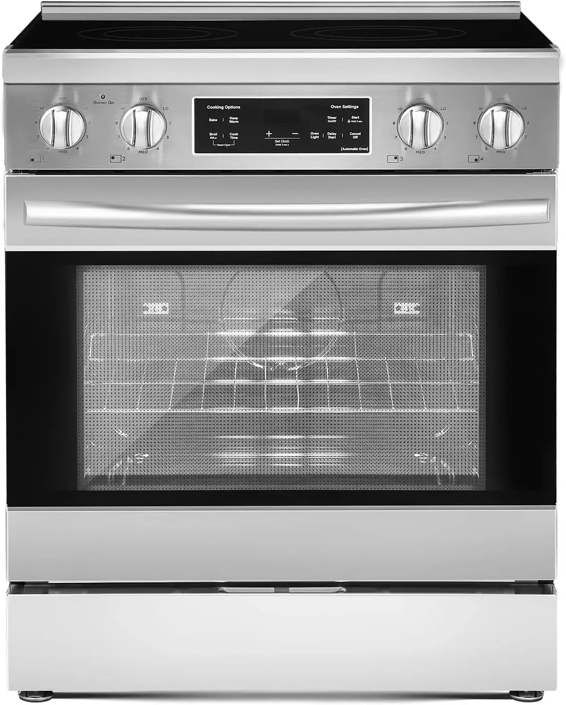 30in Electric Range Oven, 4.8Cu. Ft. Capacity Compact Freestanding Oven, Stainless Steel Kitchen Stove, with 4 Cooktop