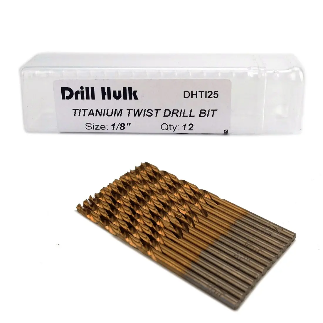 

Pack of 12 Titanium Nitride Coated Drill Bits, 1/8-Inch M2 High Speed Steel for Metal, Plastic, Wood