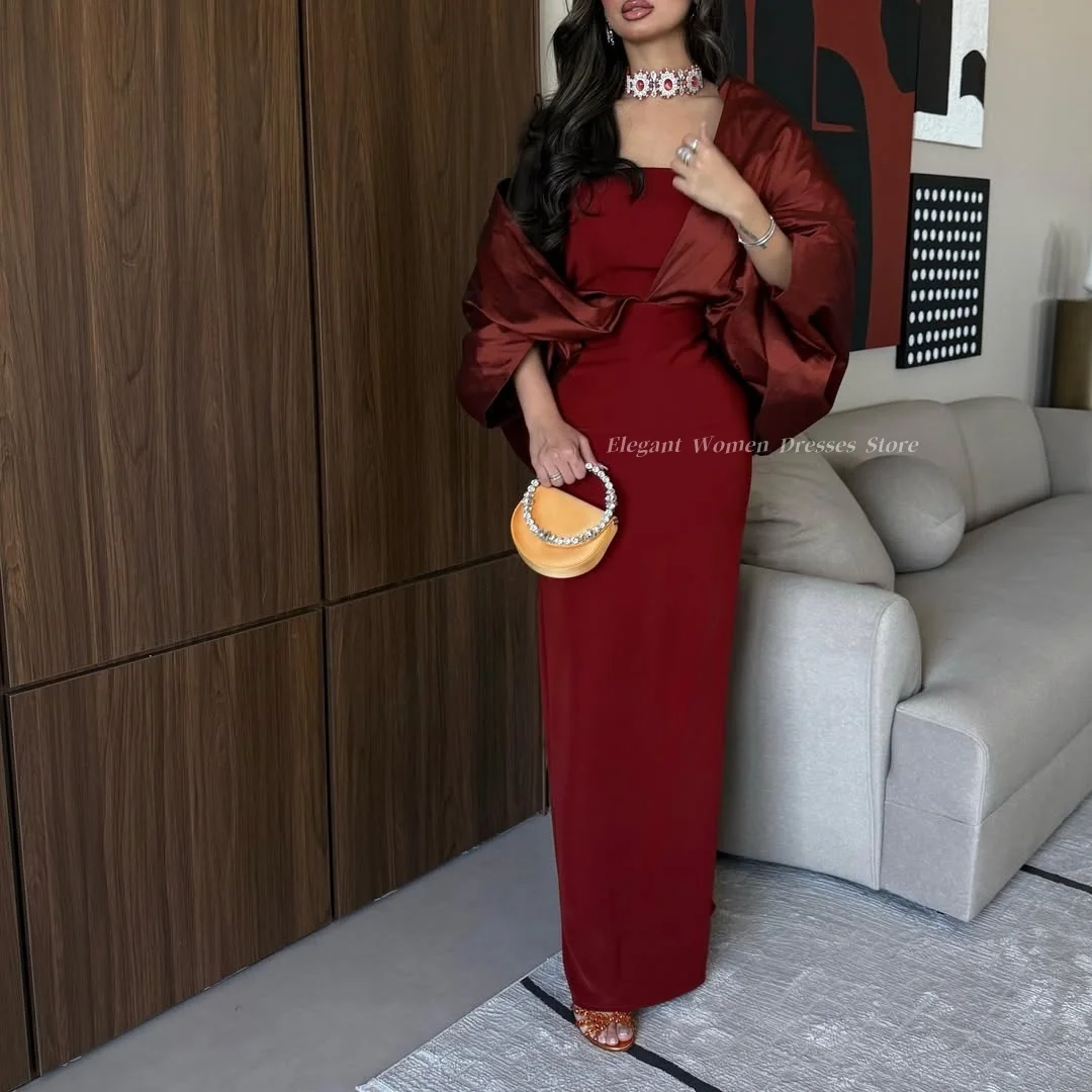 Saudi-Arabien Damen Abendkleid Meerjungfrau Ballkleider mit Schal Rotes Formelles Partykleid شارون سعيد Maßgeschneidert