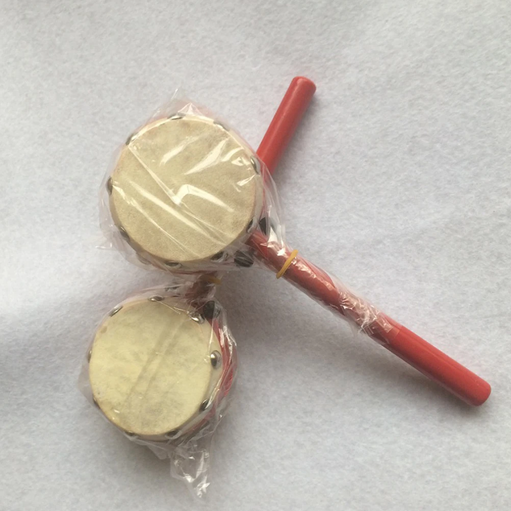 2 個ガラガラドラムおもちゃシープスキンハンドベルガラガラドラム面白い赤ちゃん竹漫画楽器