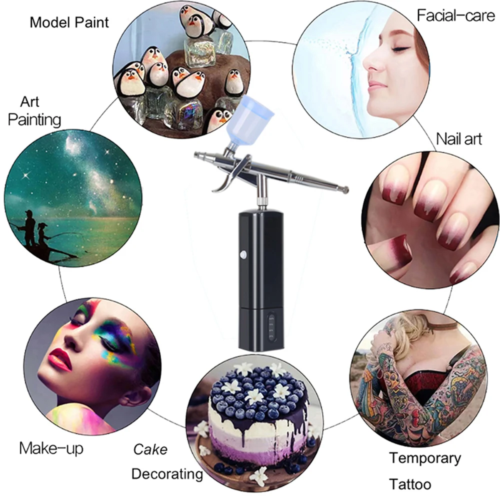 Gravity Feed Airbrush Kit With Dual Action Compressor Cup Replaceable Pen For Beautiful Model Cake Paint Art Tattoo Barber