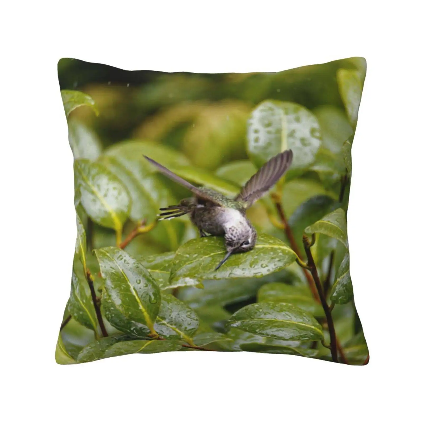 Hummingbird Washing Itself On A Leaf. Pillowslip Pillowcase Hummingbird Art Watercolor Hummingbird For Women Wildlife Garden