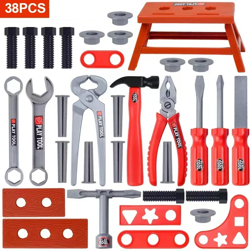 38PCS Pretend Tools Kit Kids Play Repair Tool Set Plastic Construction Toys with Screwdrivers for Toddler Boys Girls Child