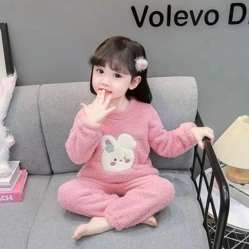 2 قطعة بيجامة من الفلانيل للفتيات سانريو ميلودي الخريف الشتاء الوردي للأطفال زائد المخملية الدافئة المرجان المخملية سميكة ملابس المنزل مجموعة