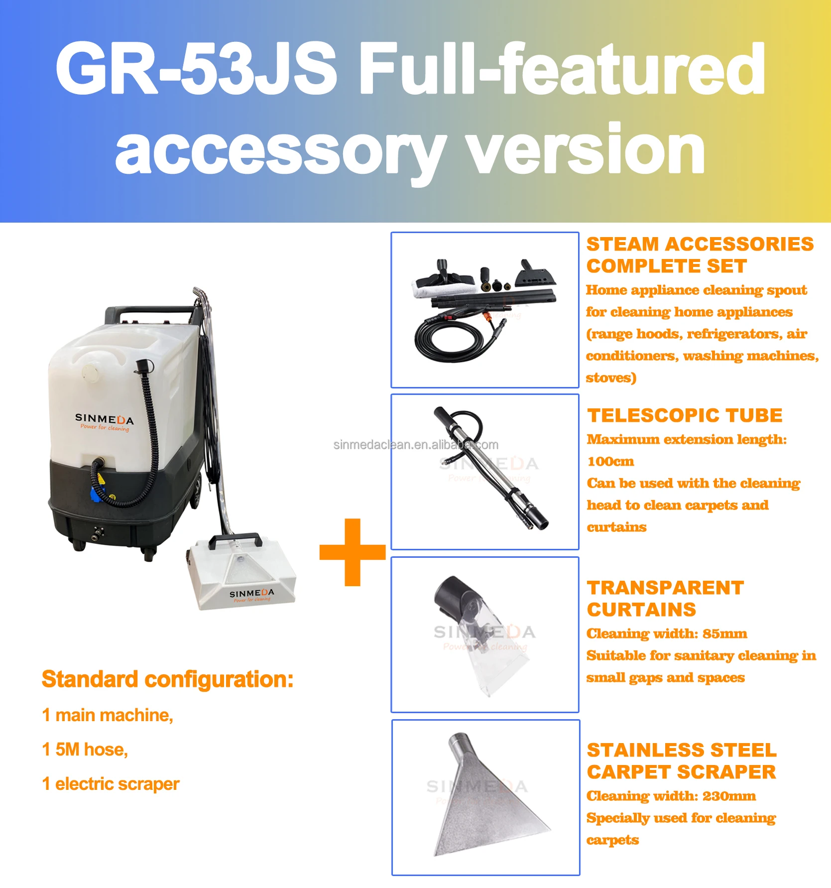 Commercial 55-Liter Carpet Cleaning Machine Heavy-Duty Steam Cleaner For Sofa Curtain Mattress Stain Removal Electric Plastic view 6
