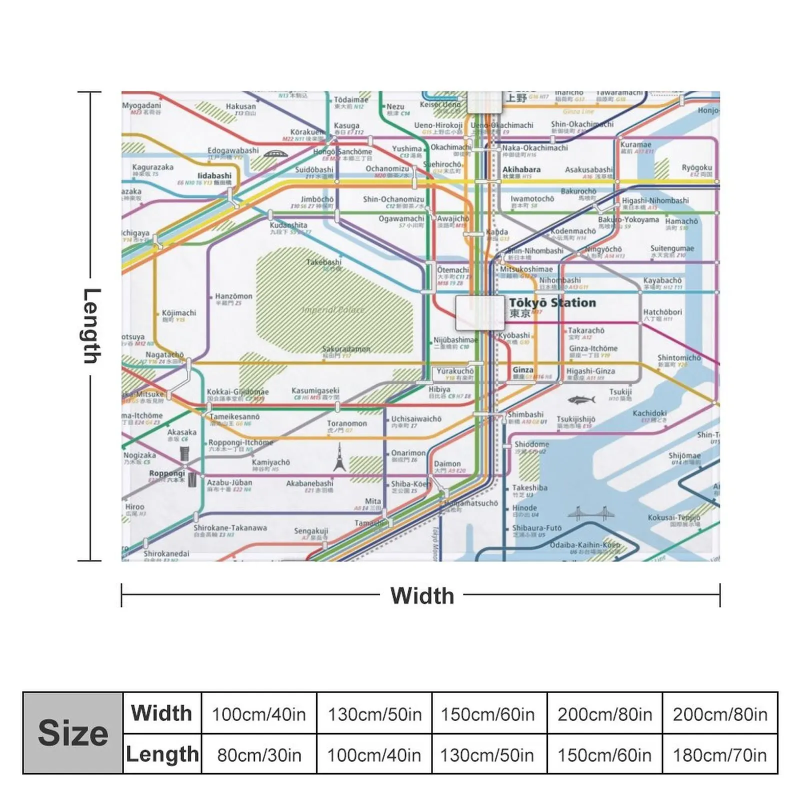 Tokyo City Rail Map Square Throw Blanket Picnic Luxury Throw Blankets