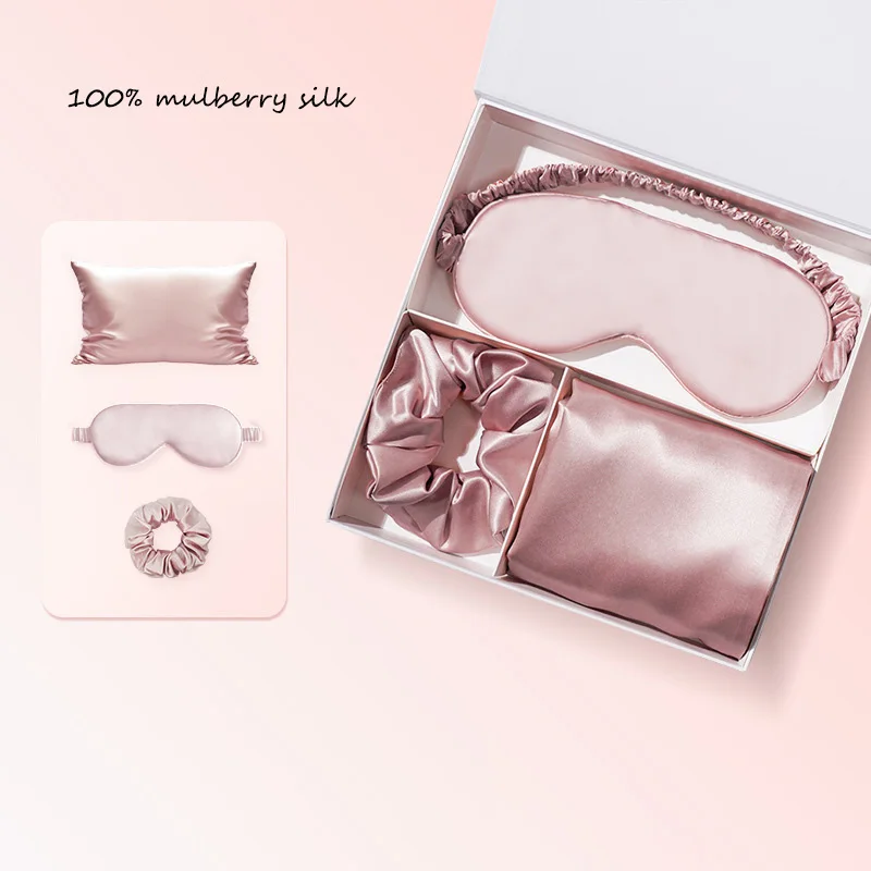 

100% Mulberry Silk Pillowcase Set with Sleeping Mask And Hair Band - Luxury Bedding Gift Set for Drop-Shipping