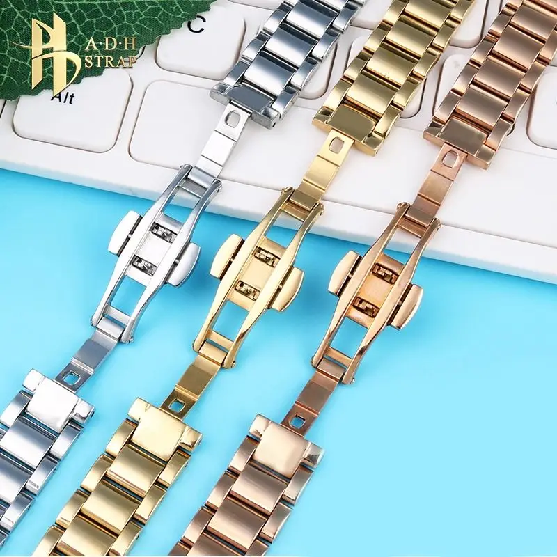 Notch Stainless steel Strap For Cartier PASHA Rossini GC Women\'s Watch Band 16*8mm 18*10mm 20*11mm Bracelet Butterfly Buckle