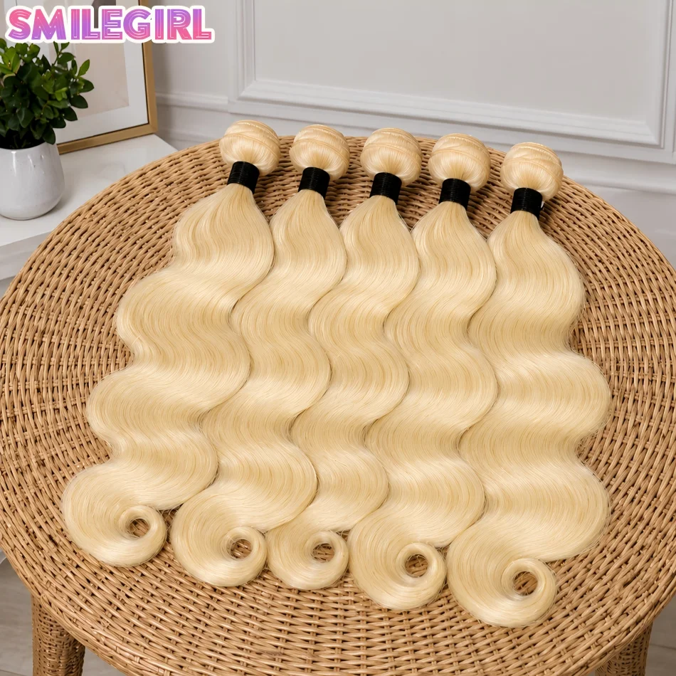 

12A Brazilian Natural 613 Blonde Body Wave Human Hair Bundles With Closure Virgin Unprocessed Human Hair Extensions Pre-Colored Weaves Multi Parting Can Be Dyed Bleached Permed 18 20 22 24 Inch