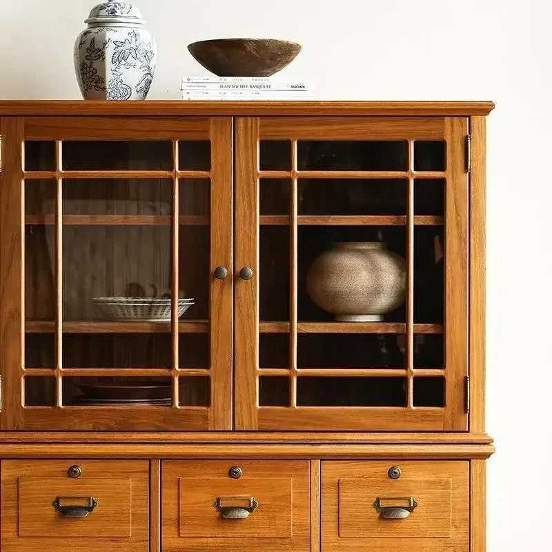 JJYH55 Side Cabinet Retro Display Drawer Cabinet French Solid Wood Antique Art Display, Wine Cabinet