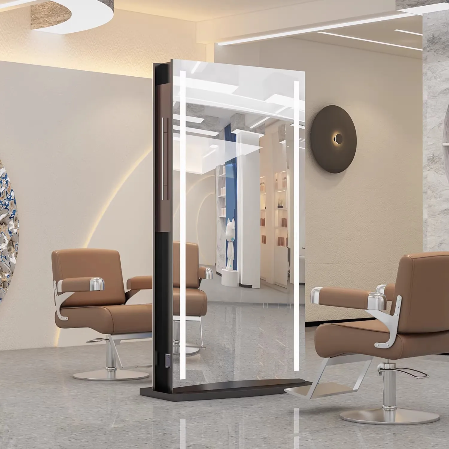 

Large Full Length Gold Styling Barber Furniture Hairdressing Makeup Led Beauty Salon Barber Hairdressing Mirror with Cabinet