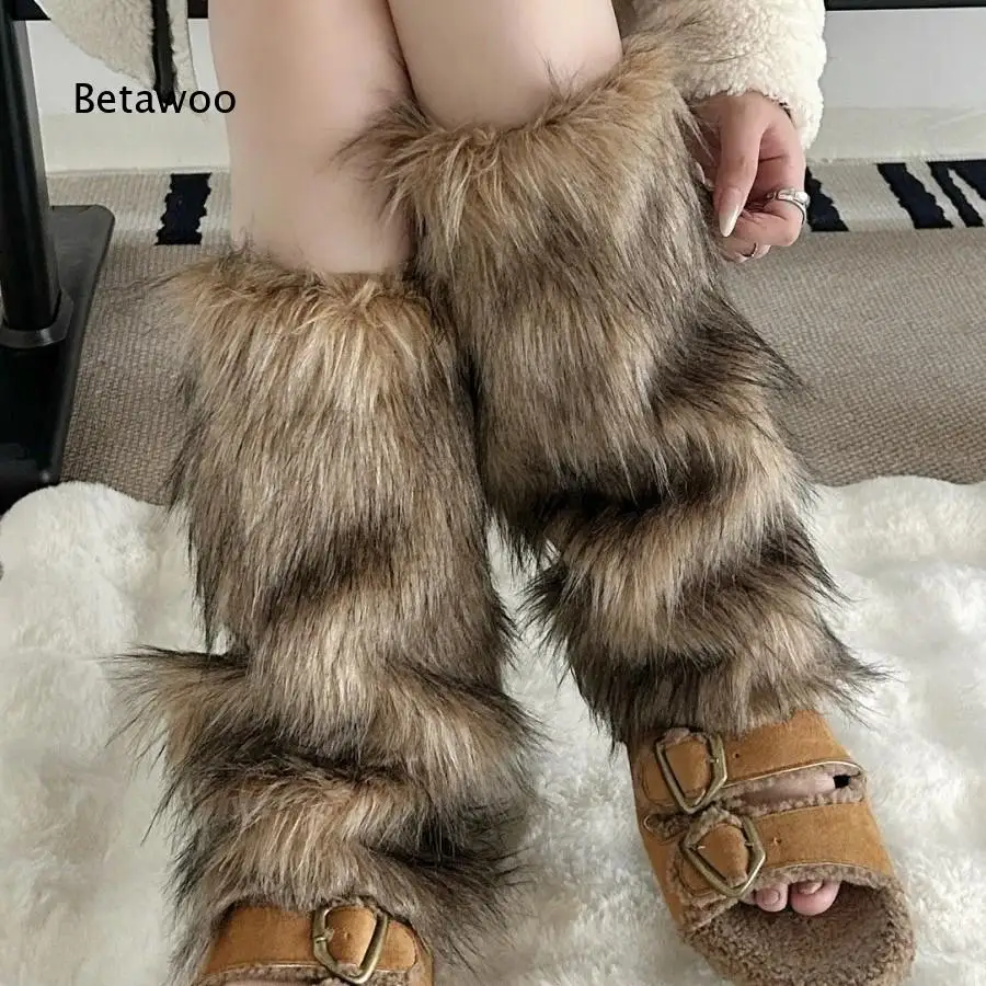 Y2k Style Women Faux Fur Leg Warmers Plush Knee Protector Boot Cuffs Cosplay Decorative Foot Sleeves For Autumn Winter Trendy St