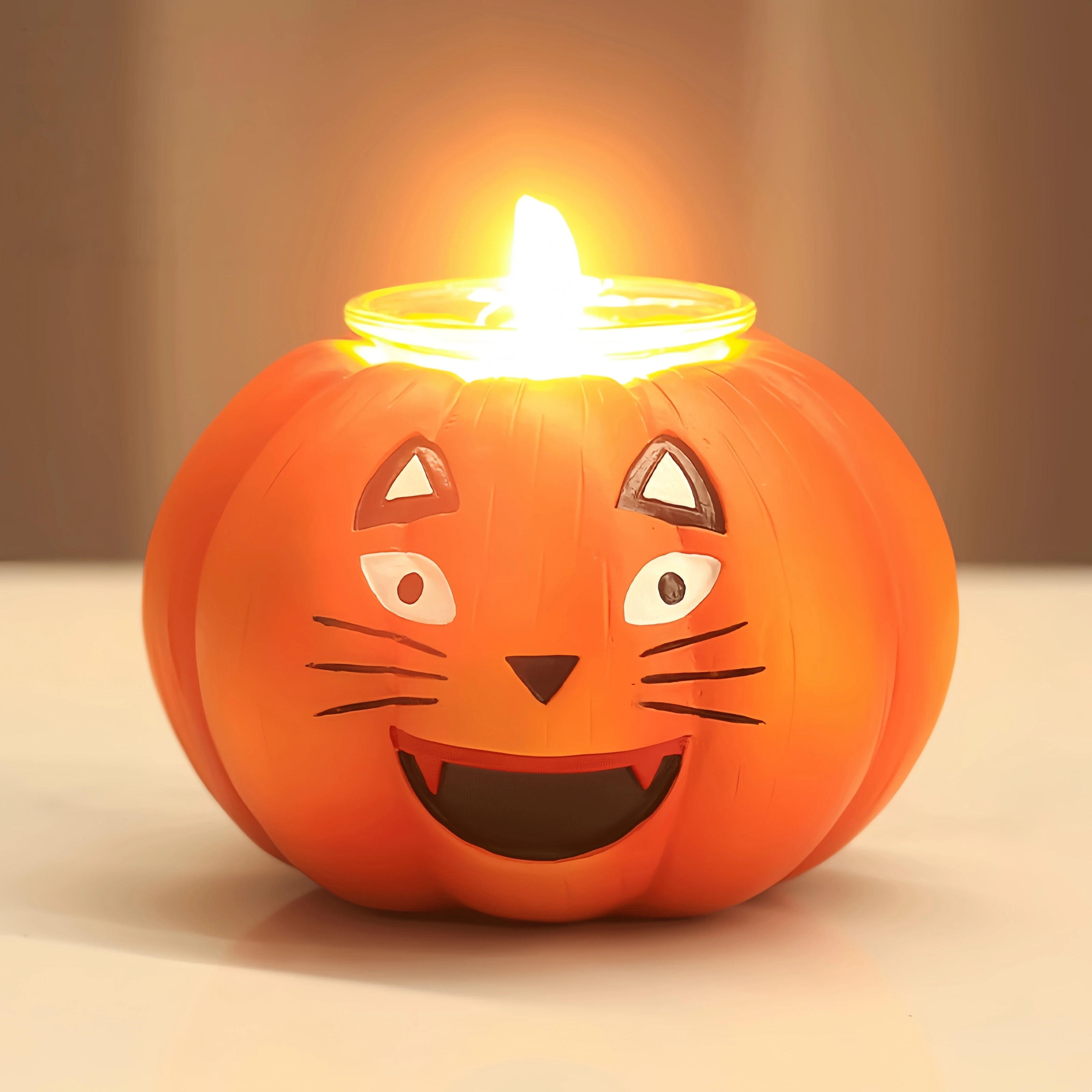 

Cross-border supplier Halloween cat face pumpkin candlestick candle lamp tabletop atmosphere ornament resin craft