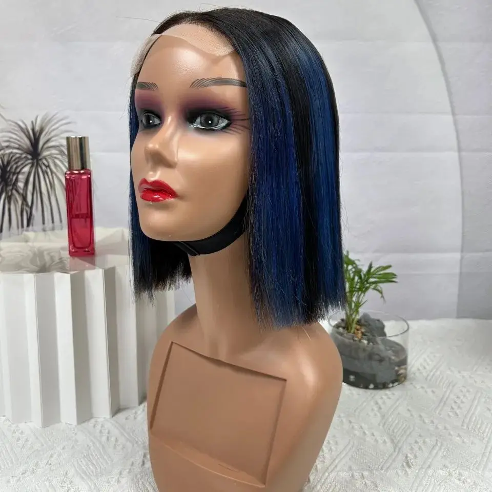 10inch 200% Density Colored 1B38 Piano 4×4 Lace Frontal Bob Swiss Lace Wig Straight Short Bob Human Hair Lace Front Wigs On Sale