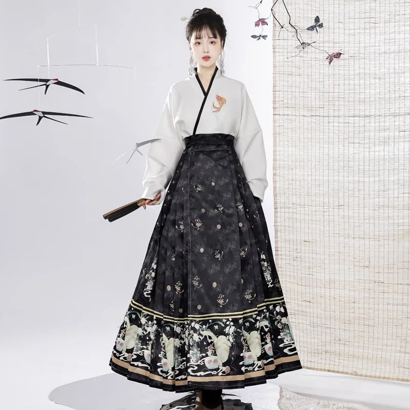 10 ألوان Hanfu تنورة وجه الحصان المرأة الصينية التقليدية خمر الطيات تنورة متعددة الألوان مجموعات 2023 العمل الشارع الشهير مطوي #3
