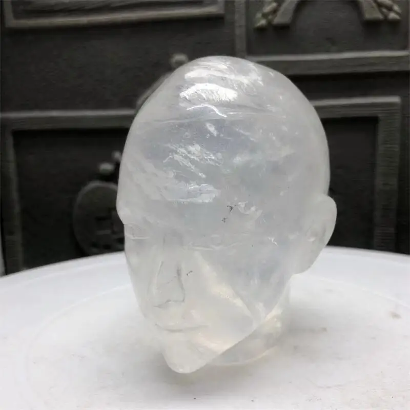 Natural Clear Quartz Beauty Skull Ashtray Carving Polished Quartz Healing Stones Gemstones For Home DIY Decoration 7x8x9CM