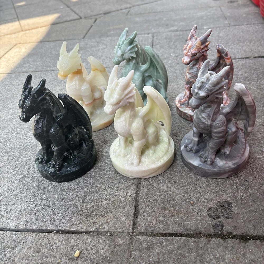 Custom-Natural Jade Large Dragon Figurine, 12cm - Gemstone Mythical Creature Sculpture Tabletop Decor for Energy Balancing