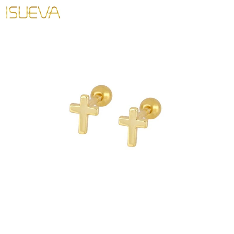 

ISUEVA Gold Plated Cross Stud Earrings for Women Fashion Piercing Smooth Small Ear Stud Women's Earrings 2023 Jewelry Wholesale