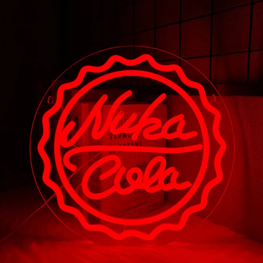 Usb Powered, Game Room, Bedroom, Bar, Man Cave Wall Lights,Easy To Han,Nuka Cola Led Neon Sign, Red Bottle Cap Wall Decor