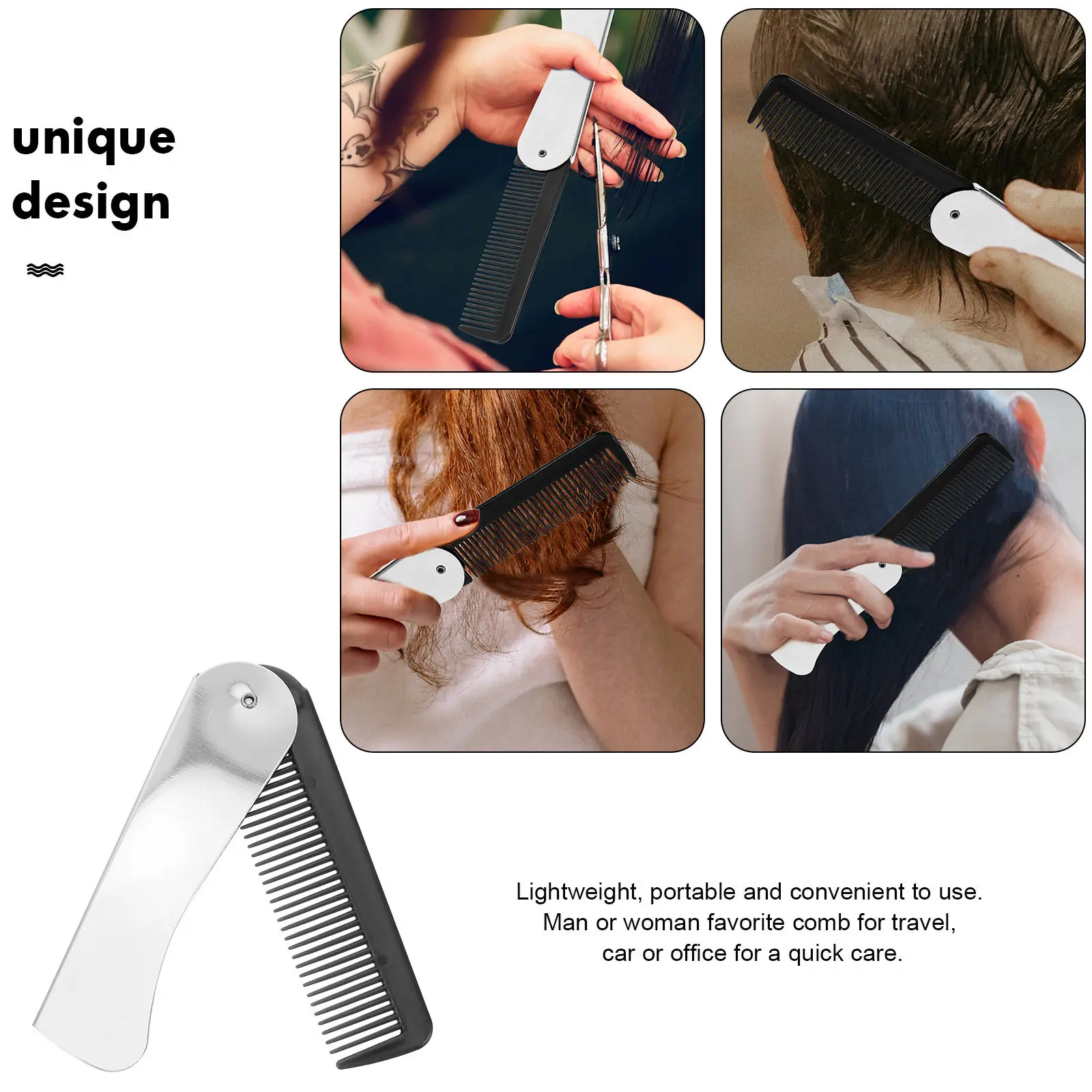 Lightweight Foldable Comb Stainless Steel Plastic Mini Pocket Comb for Travel Car Office Hair Styling Straight Curl Grooming