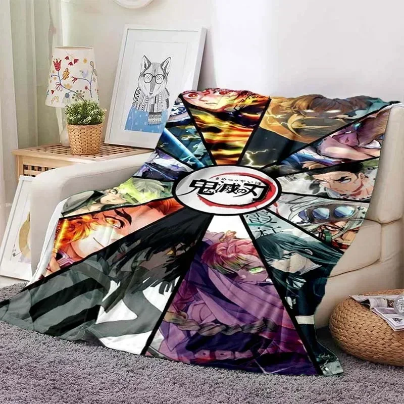 D-devil Slayer pattern flannel blanket, for sofa, bed, sofa, office-soft and soothing print blanket for all season