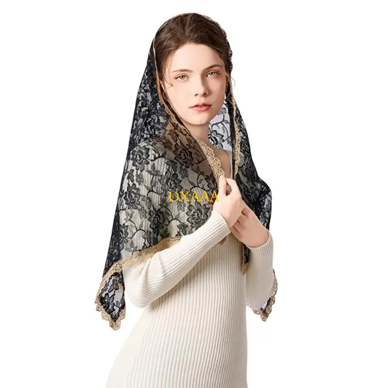 

DXAA Fashionable Scarf With Detailed Lace Design Multipurpose Head Accessory Quick Dry Polyester Fabric