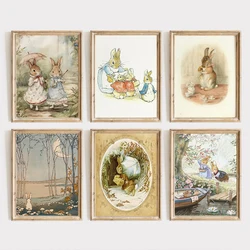 Peter Rabbit Beatrix Vintage Cute Bunny Fairy Tale Illustration Poster Canvas Painting Wall Art Picture Girl‘s Room Home Decor