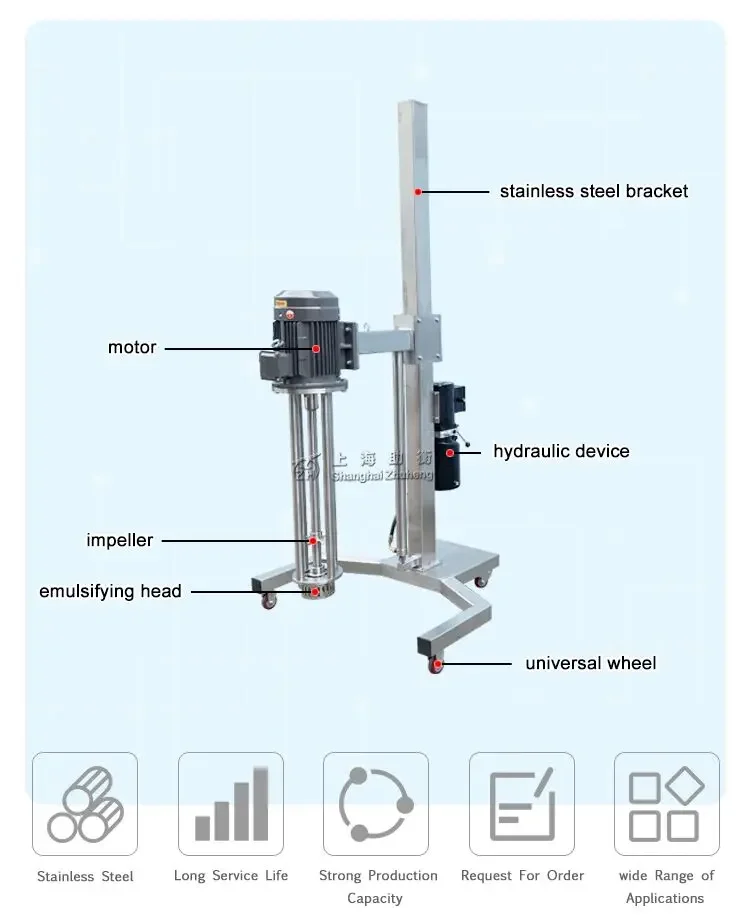 Cream Shampoo Vloeibare High Shear Homogenisator Mixer Beweegbare Pneumatische Lifting Emulgator Mixer