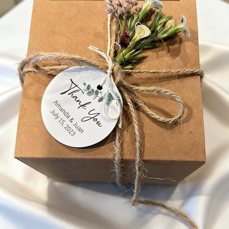 

50pcs Personalized Wedding Favor Tags, Eucalyptus Thank You Tags, Custom Paper Tag for Wedding, First Communion, Bridal Shower