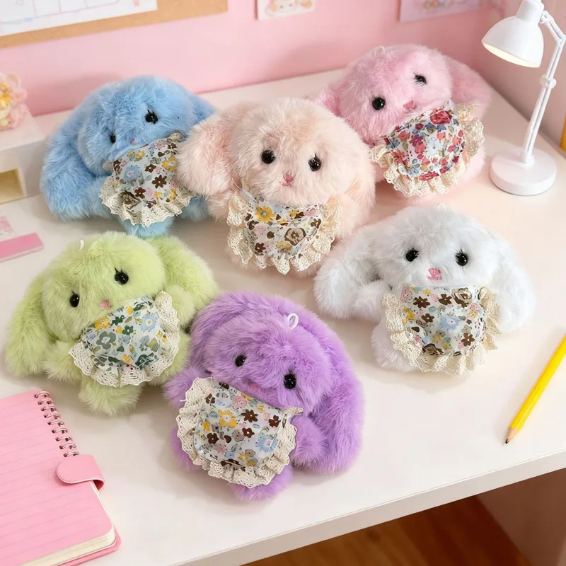 

New dopamine rabbit plush doll pendant cute squeaky floral lop-eared rabbit keychain pendant