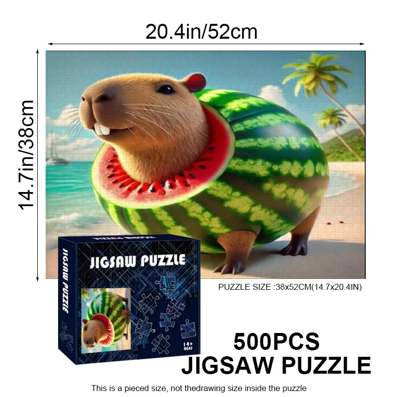 500/1000피스 카피바라 & 수박 직소 퍼즐 성인 및 가족용 - 카피바라 테마의 대형 두뇌 티저
