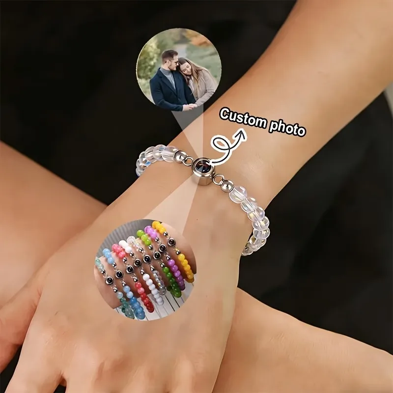 

Custom Photo Bracelet Personalized Projection Bead Bracelet Unisex Dopamine Style Women's Jewelry Daily Wear Couple Bracelet