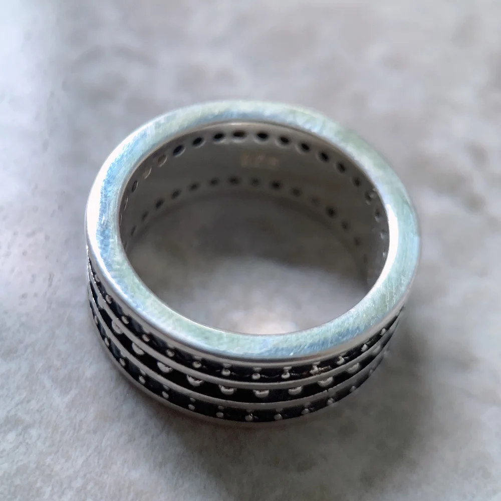 Band Ring Black CZ Pave Europe Style Vintage Jewelry Fine Jewerly For Women Men Gift In 925 Sterling Silver