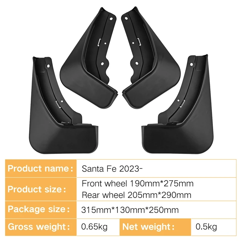 4pcs Car Mudguards ABS Mudflaps Splash Fender for Hyundai SANTA FE 2023-2024