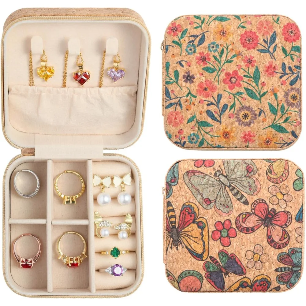 

2-Piece Travel Jewelry Box, Vintage Print Compact Jewelry Organizer, Portable PU Leather Mini Organizer