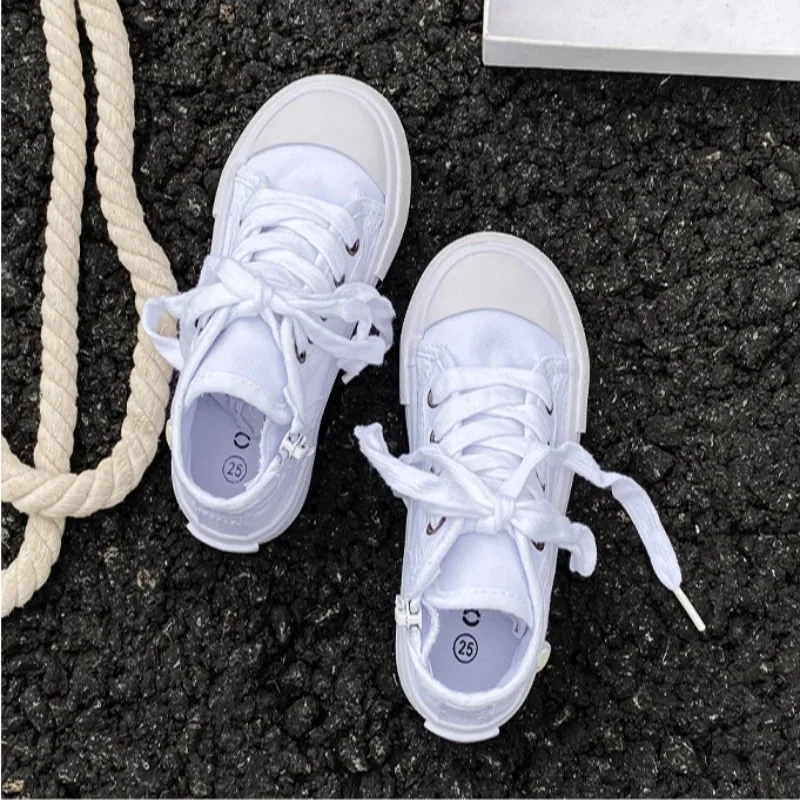 New Candy Color Children\'s High Top Canvas Shoes Spring Autumn New Boys Girls Casual Board Shoes Lace up Baby White Shoes 20-38