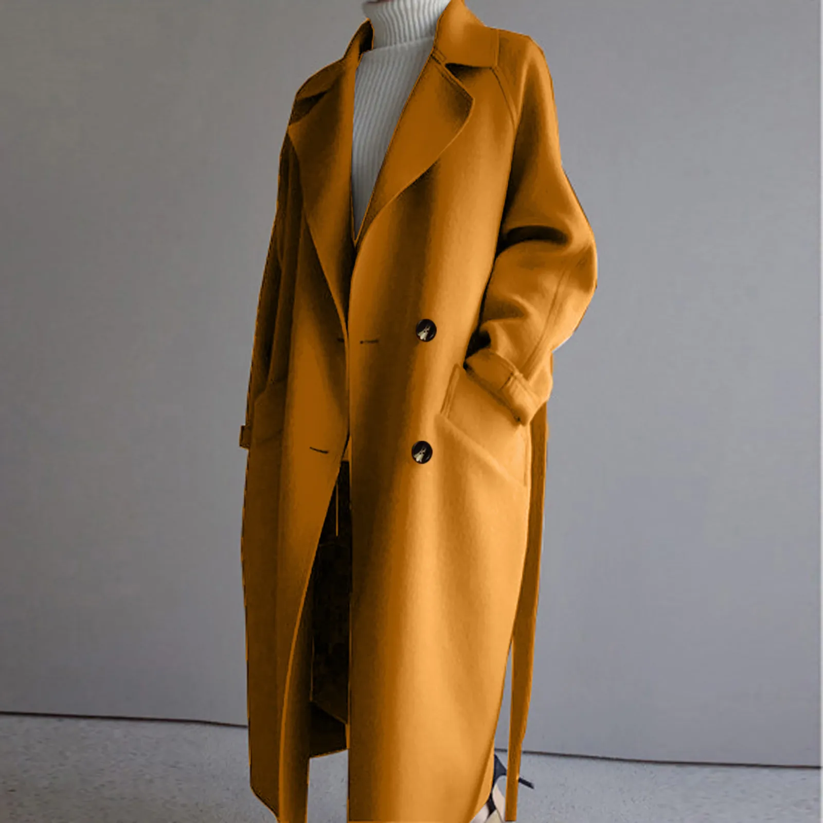 

Fashion Temperament Double Sided Cashmere Coats With Belt Elegant Long Jacket Female Basics Solid Outerwears Coat Winter Women