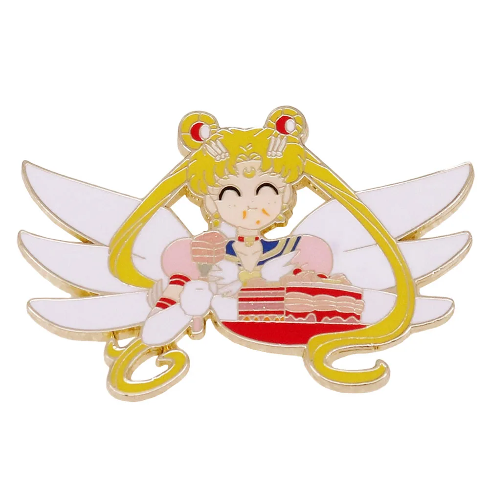 

Cartoon Girl eating cake Anime Friends Enamel Pin Brooches cute fans Cosplay Accessories Birthday Gift